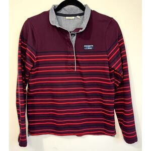L.L. Bean Women's Striped Burgundy Cotton Rugby Shirt size XS Pet
